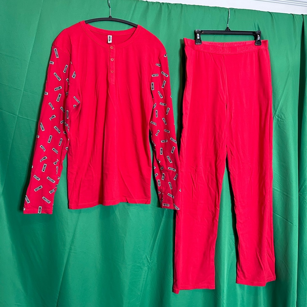 MOSCHINO red 2pc logo pajama set - top & bottoms